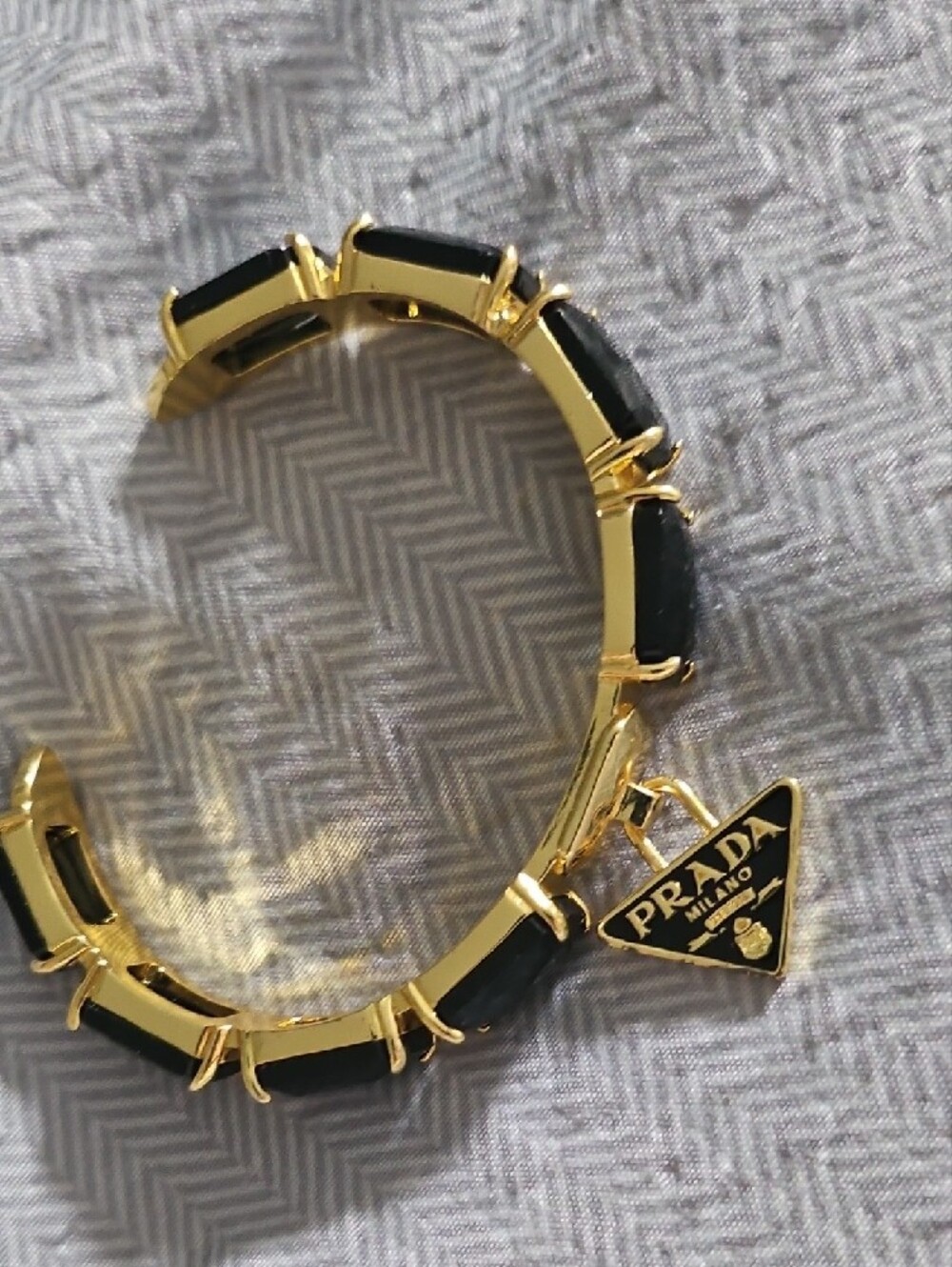 Gold Plated Black and Gold Logo Charm Cuff - Picture 2 of 4
